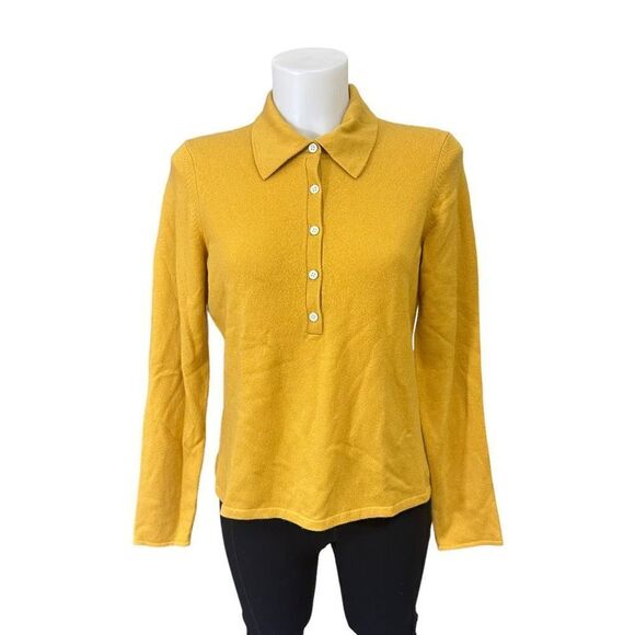 Sutton Studio 1/2 Buttoned‎ Mustard 100% Cashmere  Knit Sweater sz Petite Large - Picture 1 of 9